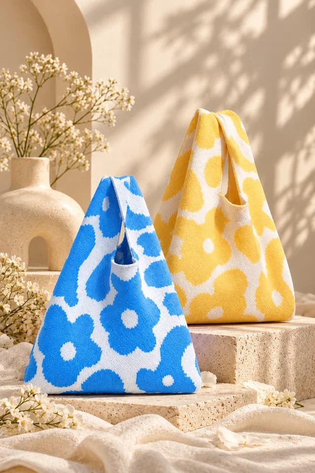 Sunlit Blue and Yellow Knit Bags
